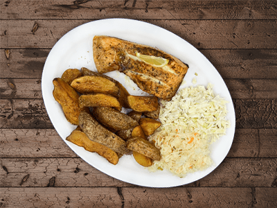 zestaw łosoś z pieca restauracja Łeba Papaj ziemniaki opiekane zestaw suruwek