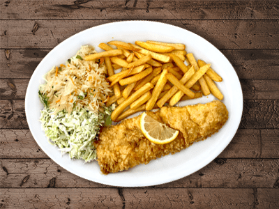 morszczuk zestaw frytki i surówka ryby smażone restauracja Łeba Papaj